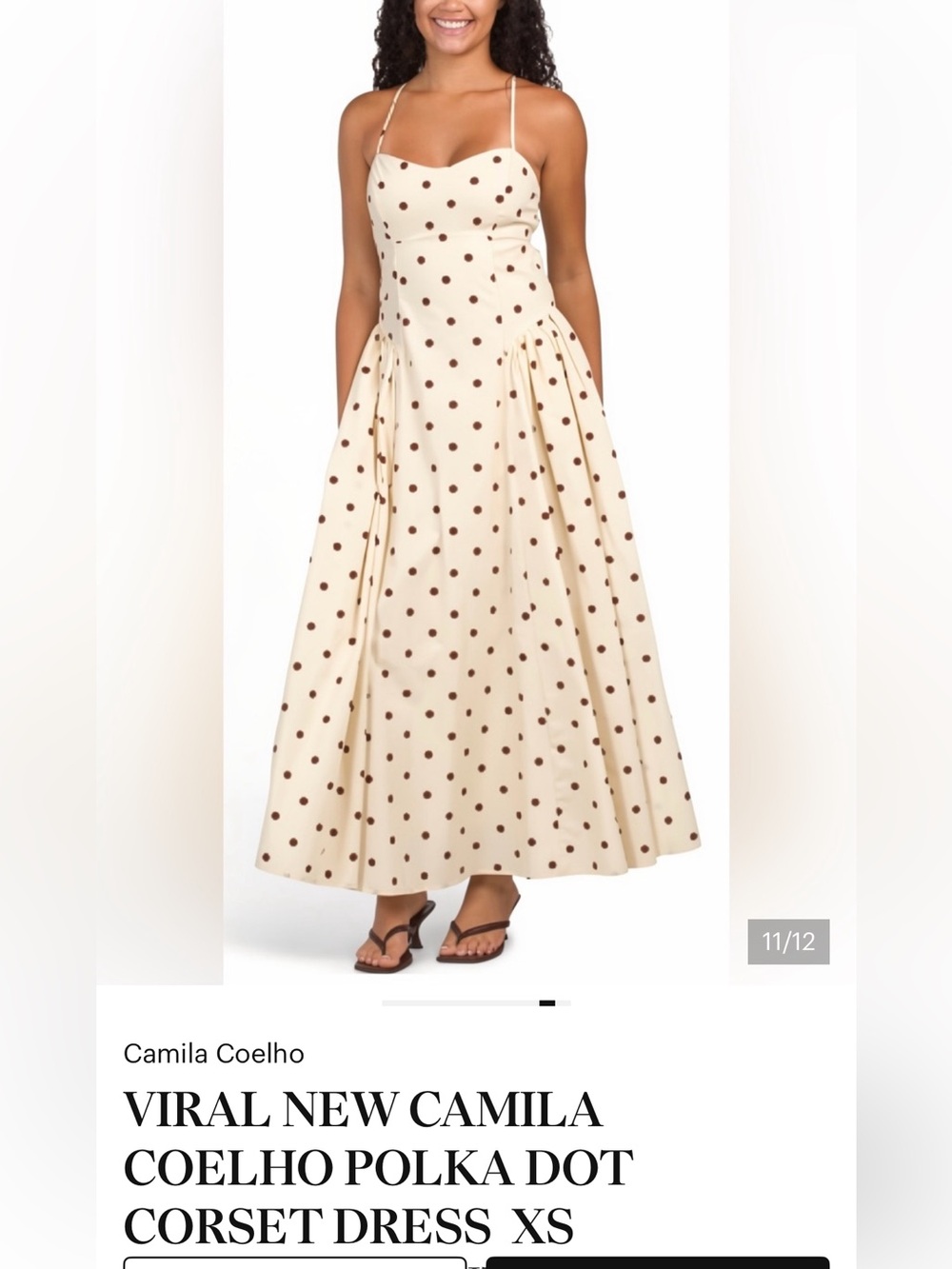 Camila Coelho Cream Maxi dress with Brown Polka Dots